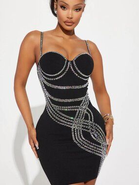 Fashion Nova So Tempting Crystal Embellished Mini Dress M